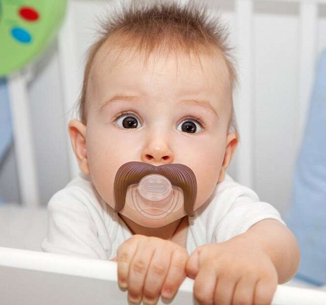 Things looking hairy for baby with moustache pacifier