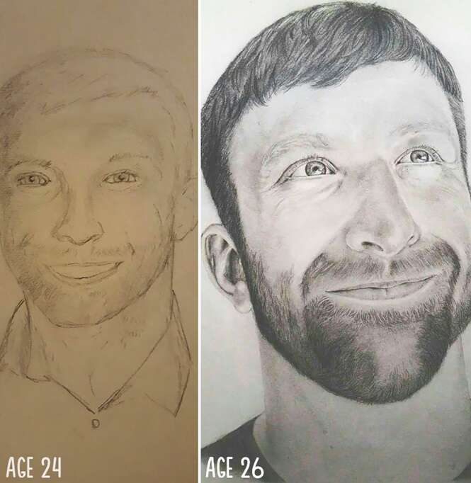 10 antes e depois demonstrando como a prática nos desenhos leva à perfeição