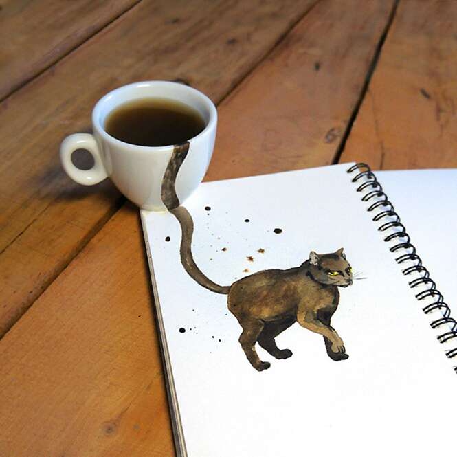 Ilustradora usa café para criar incríveis pinturas de gatos