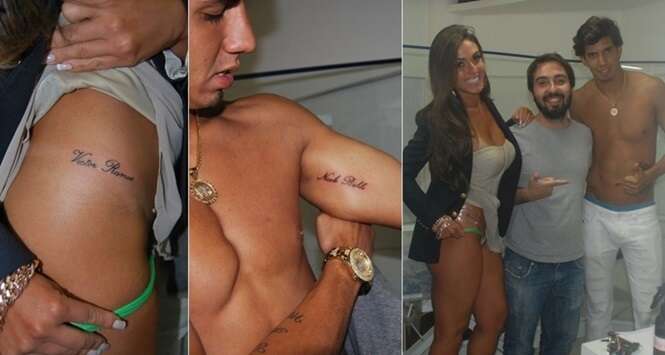 6. Nicole Bahls e Victor Ramos fizeram uma tatoo com os nomes um do outro a...