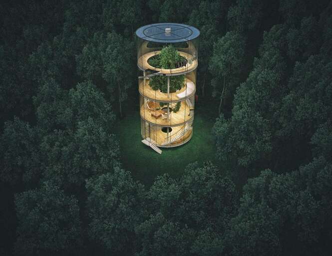 Casa tubular é projetada em torno de uma árvore