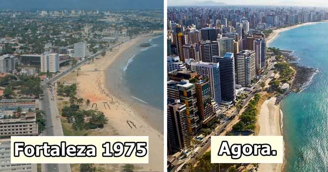 Antes e depois mostrando como cidades famosas mudaram muito com o passar dos anos