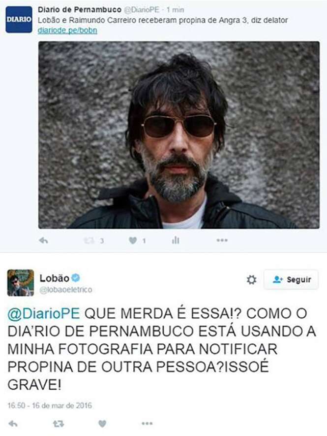 Como diria Caetano: Lobão tem razão. Erramos - e feio - na foto postada, que deveria ter sido a do senador. — Diario de Pernambuco (@DiarioPE) Foto: 