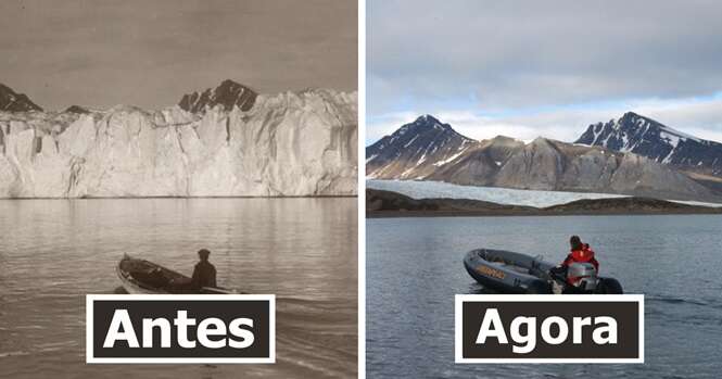 Fotos chocantes revelando o que 100 anos de mudanças climáticas fizeram às geleiras do Ártico